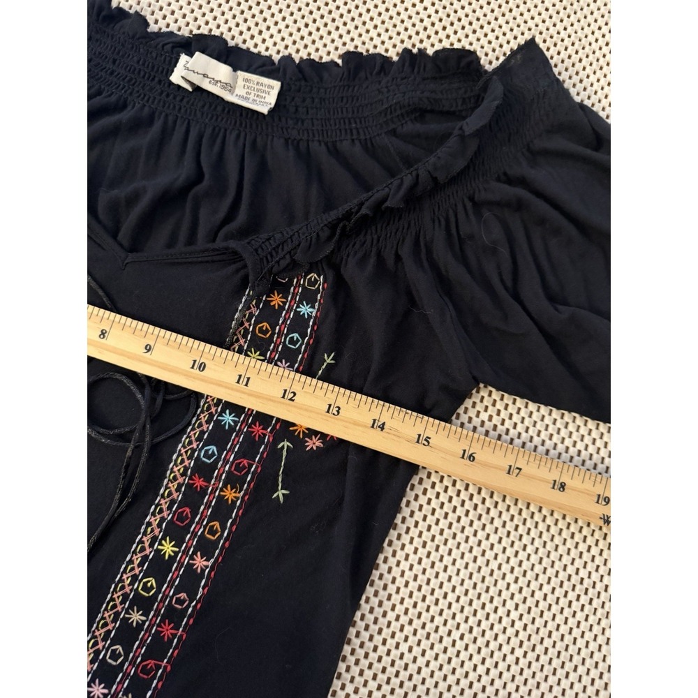 Vintage Havana Top Blouse S On/off Shoulder Embroidered Black Elastic Waist Boho - Picture 10 of 11